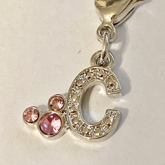 Vintage Disney Pink Crystal Mickey Mouse Ears Charm Clip On Initial Letter C - Picture 6 of 10